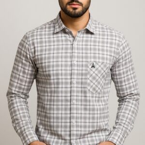 Men Regular Fit | Grey and White | Check Shirt
