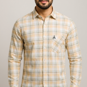 Men Regular Fit | Yellow Tone Beige | Check Shirt